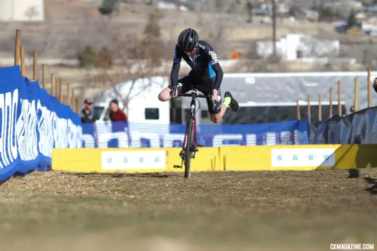 Nick Carter hops back on in the chase of Sheffield. Junior Men 15-16. 2018 Cyclocross National Championships. © D. Mable/ Cyclocross Magazine