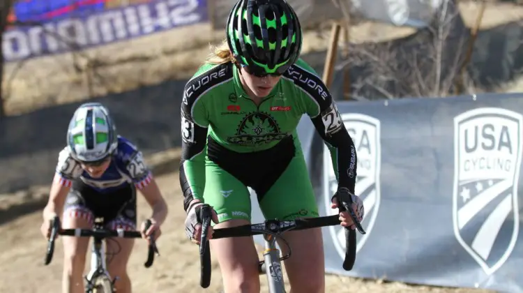 JuniorLauren Zoerner and Lizzy Gunsalus battled each other off the front. Women 15-16. 2018 Cyclocross National Championships. © D. Mable/ Cyclocross Magazine