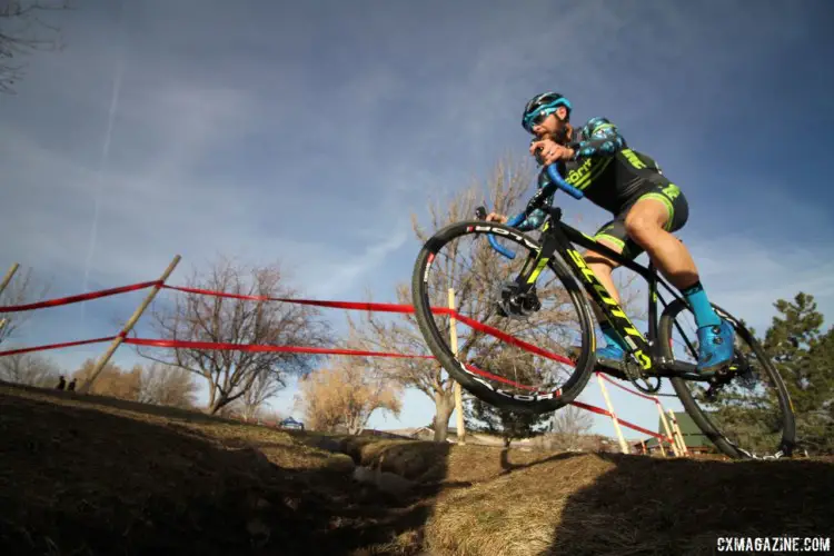 Jake Wells generally leaves the intense efforts (and aerial antics) for closer to cyclocross season. Men's Singlespeed. 2018 Cyclocross National Championships. © D. Mable/ Cyclocross Magazine