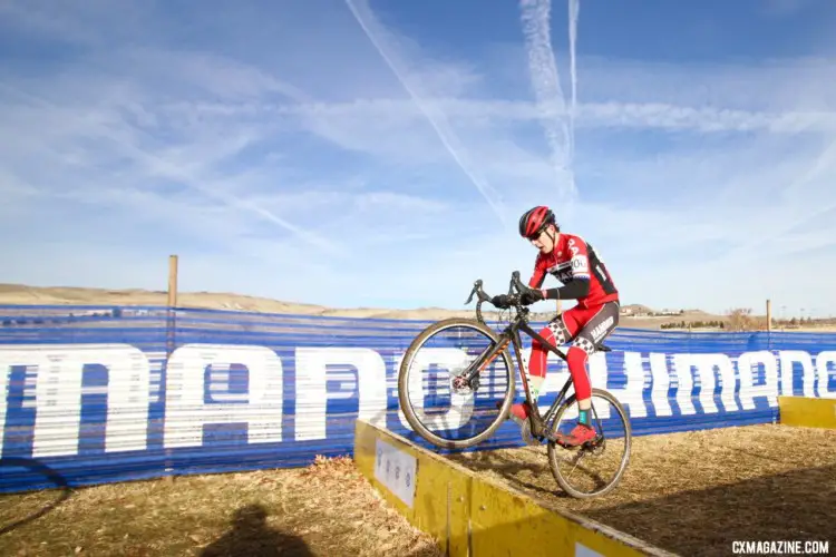 Funston takes the fun way over the barriers. Junior Men. 2018 Cyclocross National Championships. © D. Mable/ Cyclocross Magazine