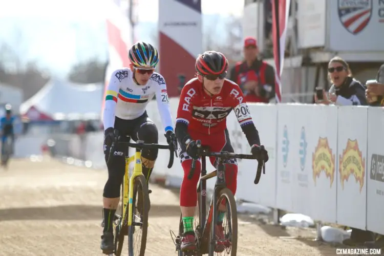 Funston leads Gomez Villafane. Junior Men. 2018 Cyclocross National Championships. © D. Mable/ Cyclocross Magazine