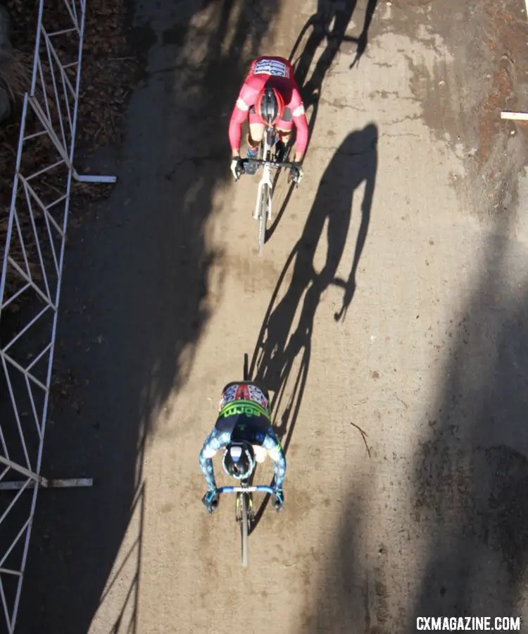 The fight for second was an intense one eventually won by Steven Stefko. Masters 40-44. 2018 Cyclocross National Championships. © D. Mable/ Cyclocross Magazine