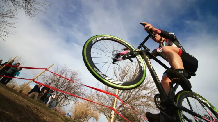 Jeremy Powers hops the ditch. Elite Men, 2018 Cyclocross National Championships. © D. Mable/ Cyclocross Magazine