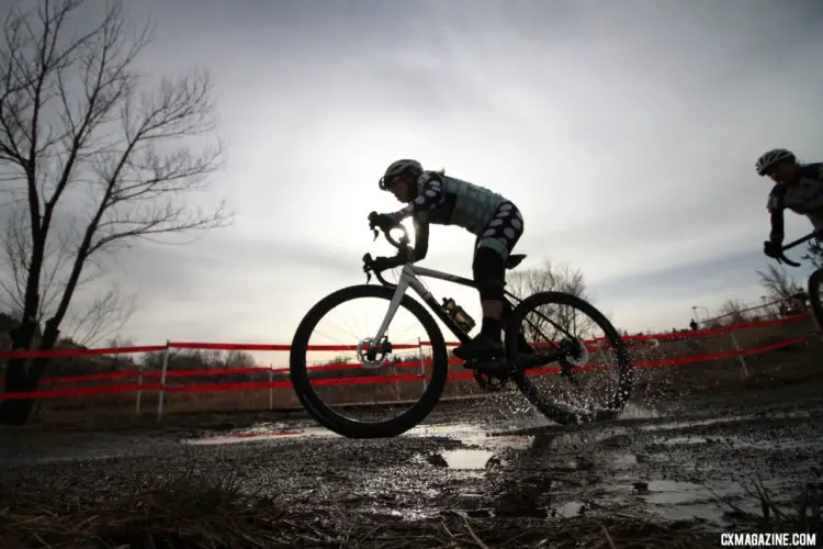 Riders were still able to find some water on the course. Masters Women 60 Plus. 2018 Cyclocross National Championships. © D. Mable/ Cyclocross Magazine