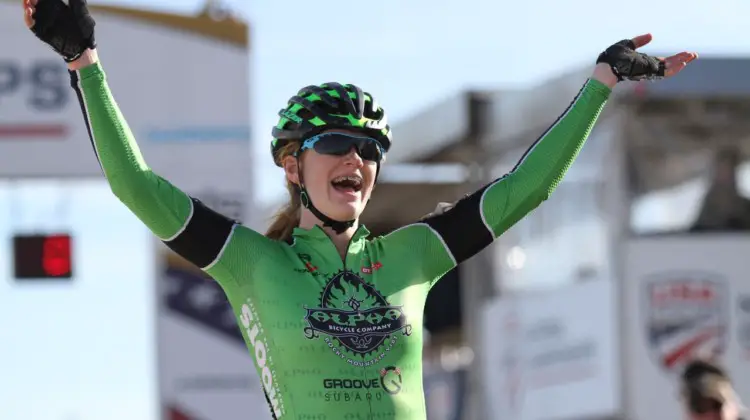 Ahshely Zoerner wins the Junior 15-16 women. 2018 Cyclocross National Championships. © D. Mable/ Cyclocross Magazine