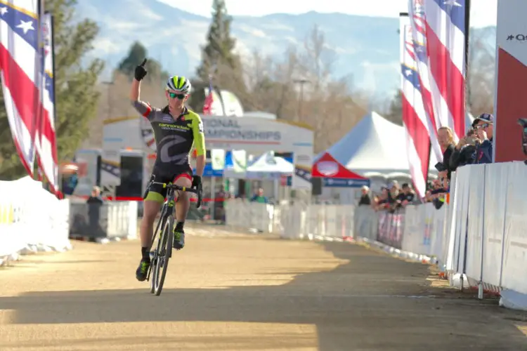 Magnus Sheffield won the Junior Men's 15-16 race in Reno. 2018 Cyclocross National Championships. © D. Mable/ Cyclocross Magazine