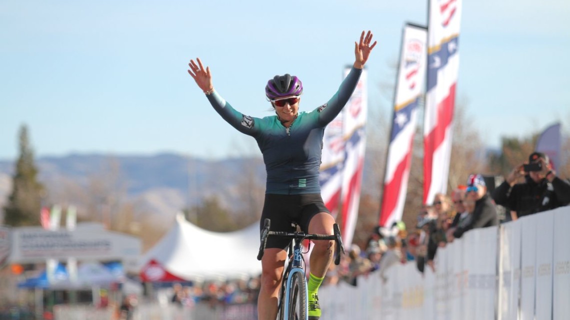 What retirement? Meredith Miller emerges with one gear and spun it to a Singlespeed National Champion. 2018 Cyclocross National Championships. © D. Mable/ Cyclocross Magazine