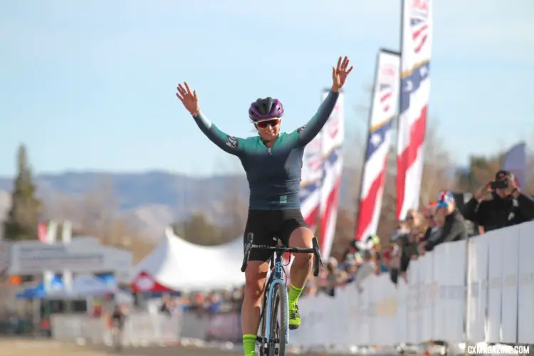 What retirement? Meredith Miller emerges with one gear and spun it to a Singlespeed National Champion. 2018 Cyclocross National Championships. © D. Mable/ Cyclocross Magazine