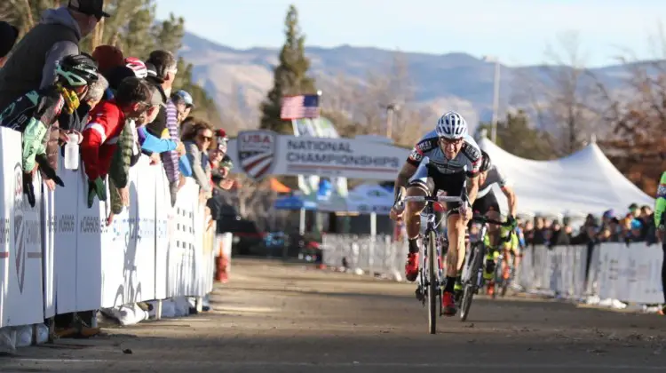 Adam Myerson won a sprint to win the Masters 45-49 title. 2018 Cyclocross National Championships, Masters 45-49. © D. Mable/ Cyclocross Magazine