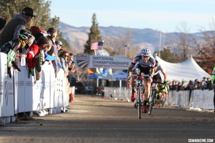 Adam Myerson won a sprint to win the Masters 45-49 title. 2018 Cyclocross National Championships, Masters 45-49. © D. Mable/ Cyclocross Magazine