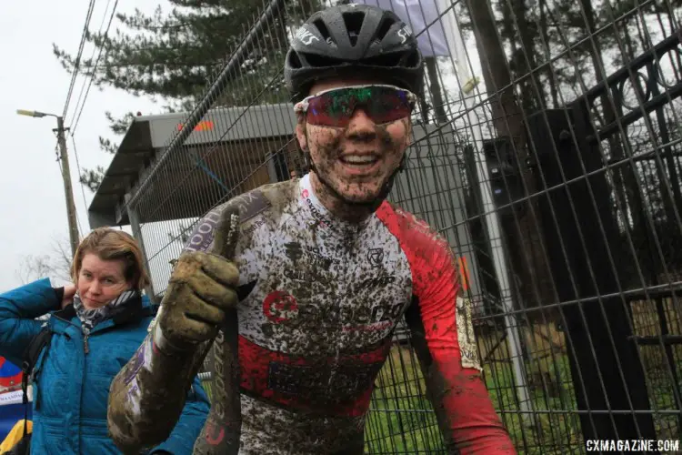 Thalita de Jong was still feeling good after a muddy first race back. 2018 GP Sven Nys Baal. © B. Hazen / Cyclocross Magazine