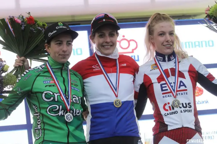 Dutch Podium: Lucinda Brand, Maud Kaptheijns and Annemarie Worst. 2018 Dutch National Championships. © B. Hazen / Cyclocross Magazine