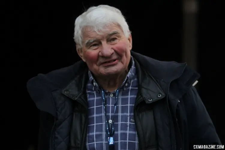 Mathieu van der Poel's grandfather, French cycling great Raymond Poulidor, was in attendance at Nommay. 2018 Telenet UCI World Cup Nommay. © B. Hazen / Cyclocross Magazine