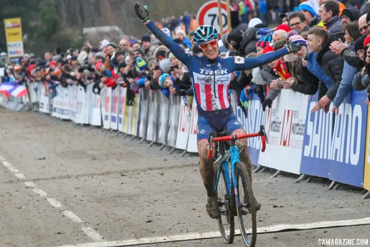 Katie Compton took the win at World Cup Nommay. 2018 Telenet UCI World Cup Nommay. © B. Hazen / Cyclocross Magazine