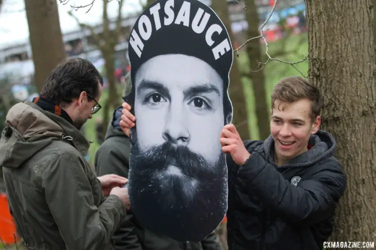 Hot Sauce Cycling Mark McConnell had some fans in Hoogerheide. 2018 Hoogerheide World Cup. © B. Hazen / Cyclocross Magazine