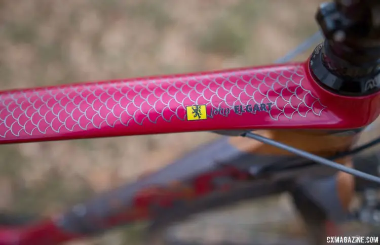 A dragon scale pattern dresses the top tube, with Elgart's name and the Lion of Flanders providing further customization. 2018 Cyclocross National Championships. © A. Yee / Cyclocross Magazine