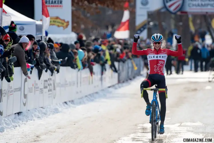 Lance Haidet wins a dramatic U23 men's race. 2017 Cyclocross National Championships. © A. Yee / Cyclocross Magazine