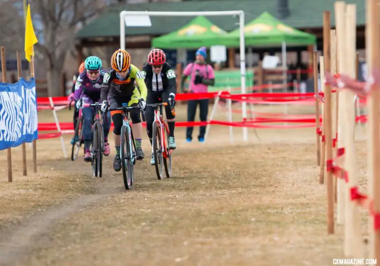 A group of four quickly formed in the first lap. Masters Women 35-39. 2018 Cyclocross National Championships. © A. Yee / Cyclocross Magazine