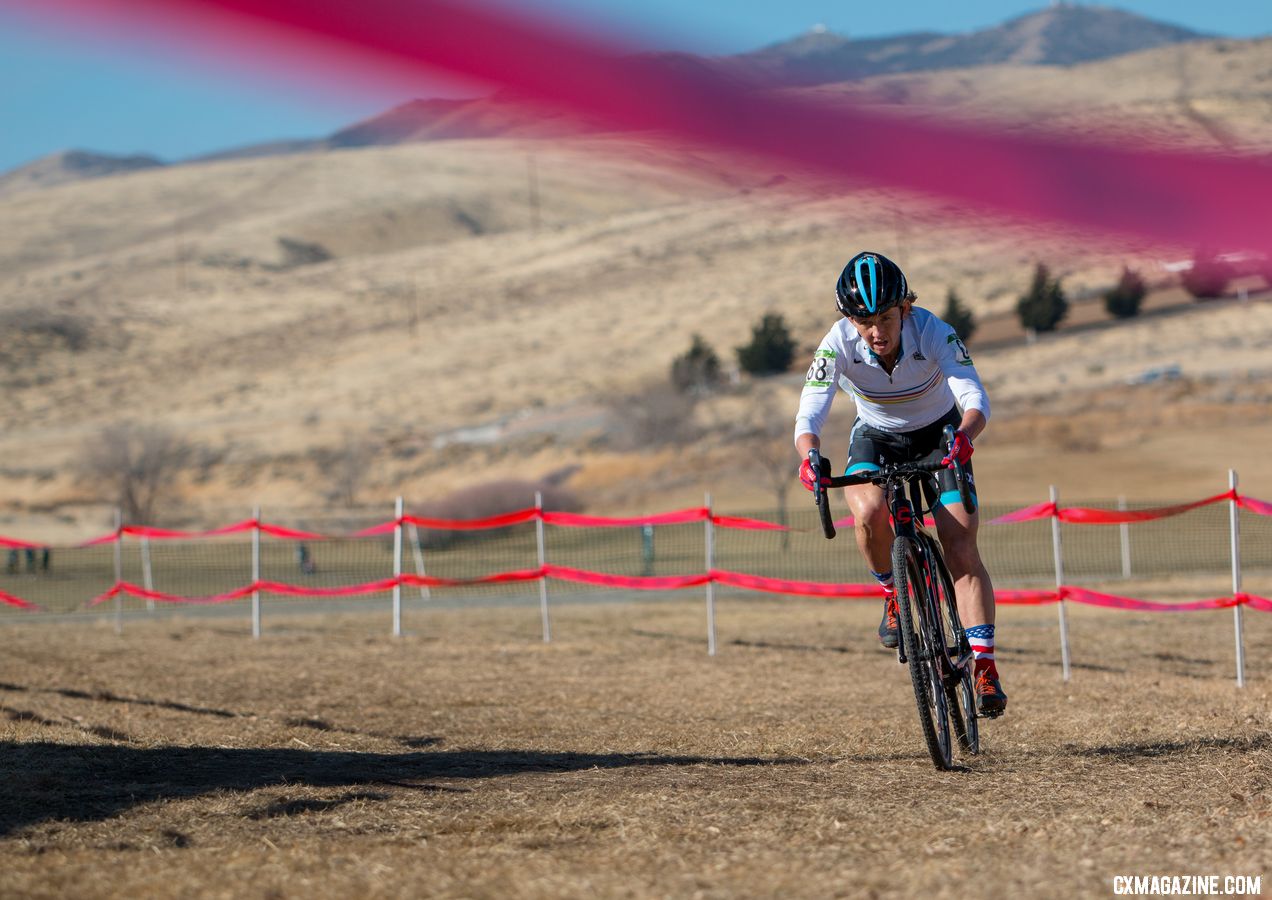 Elizabeth Sheldon is the current Masters World Champ, and won't have to deal with a wardrobe dilemna after her silver medal ride. Masters Women 50-54. 2018 Cyclocross National Championships. © A. Yee / Cyclocross Magazine