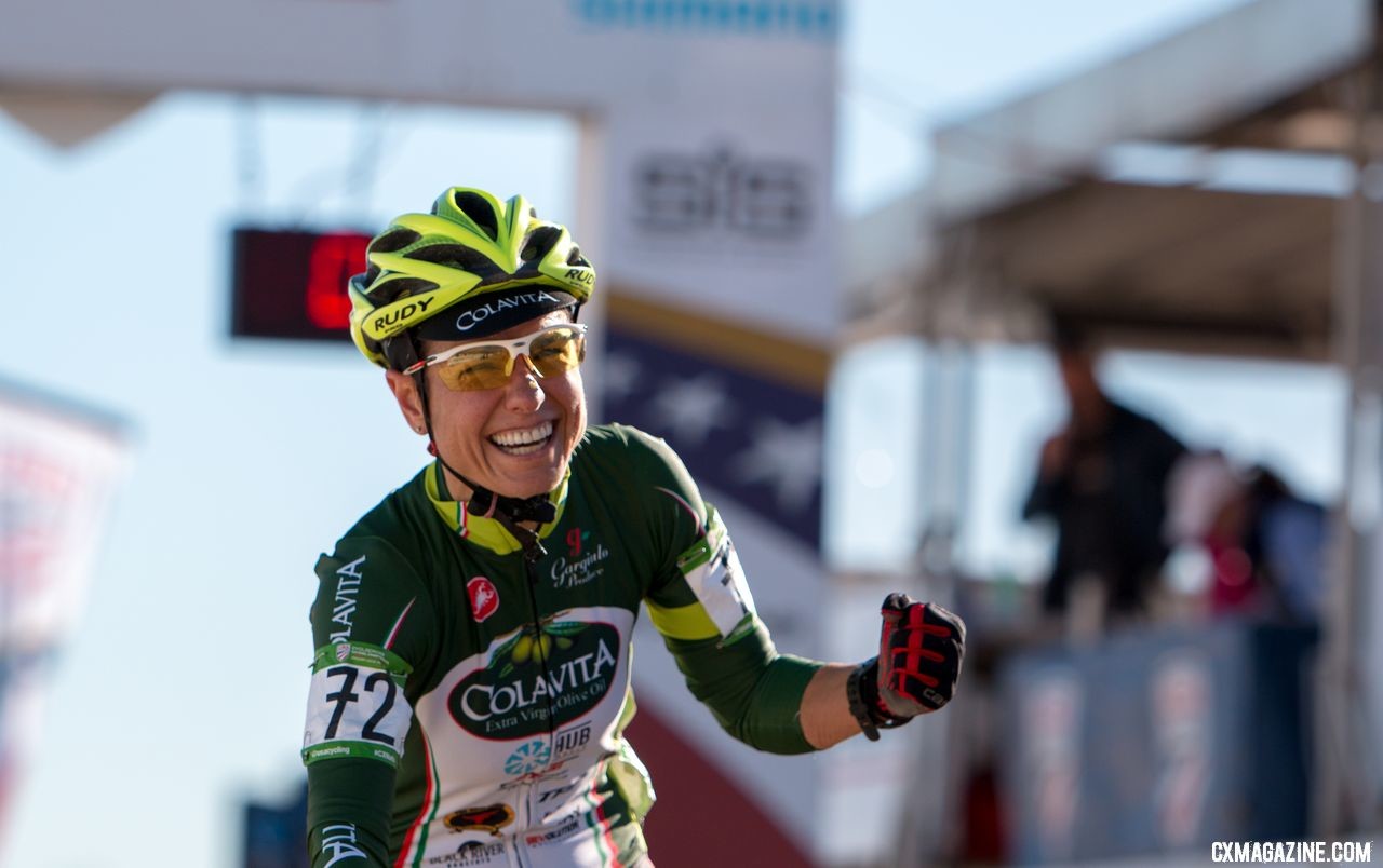 Stacey Barbossa finally gets her gold medal after two silvers and two bronze finishes at Cyclocross Nationals. Masters Women 50-54. 2018 Cyclocross National Championships. © A. Yee / Cyclocross Magazine