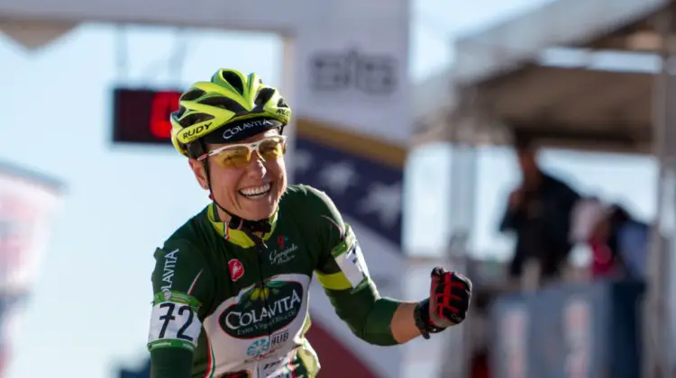 Stacey Barbosa finally gets her gold medal after two silvers and two bronze finishes at Cyclocross Nationals. Masters Women 50-54. 2018 Cyclocross National Championships. © A. Yee / Cyclocross Magazine