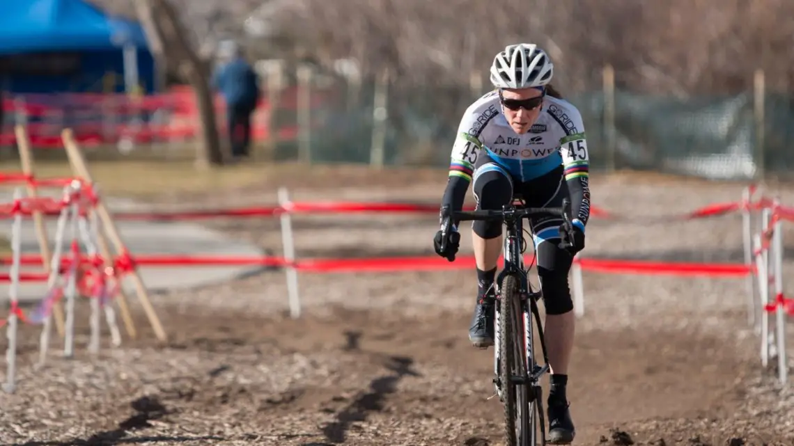 Karen Brems was focused once she had the advantage. Masters Women 55-59. 2018 Cyclocross National Championships. © A. Yee / Cyclocross Magazine