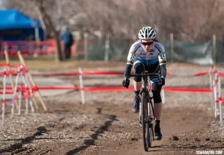 Karen Brems was focused once she had the advantage. Masters Women 55-59. 2018 Cyclocross National Championships. © A. Yee / Cyclocross Magazine