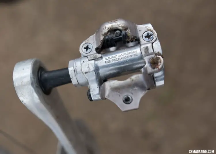 Pete Dahlstrand’s Masters 80-84 winning 1986 Alan cyclocross bike featured modern Shimano M540 SPD pedals. 2018 Cyclocross National Championships. © A. Yee / Cyclocross Magazine