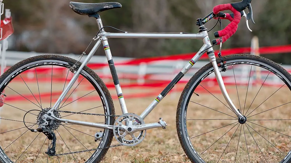 It seems appropriate that Pete Dahlstrand won Masters 80-84 on an Alan cyclocross bike from the 80s. 2018 Cyclocross National Championships. © A. Yee / Cyclocross Magazine