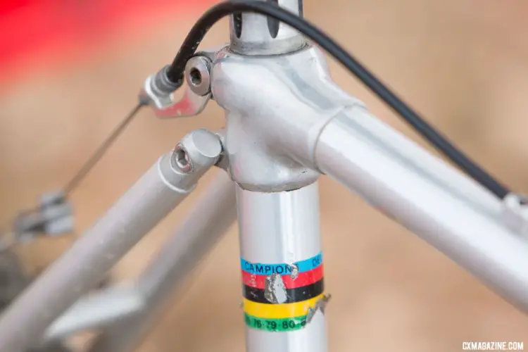 “Screwed and Glued” can be taken literally on these frames, with tubes literally screwed together or bonded in lugs. Pete Dahlstrand’s Masters 80-84 winning 1986 Alan cyclocross bike. 2018 Cyclocross National Championships. © A. Yee / Cyclocross Magazine
