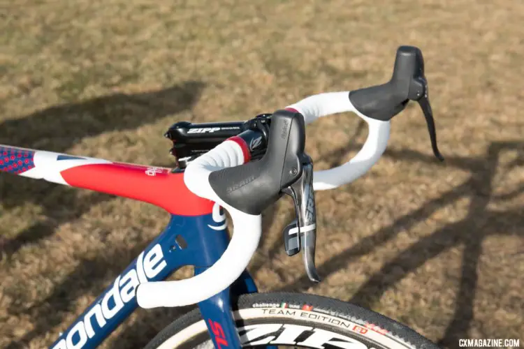 Hyde's CX1 levers are rolled back slightly, giving him a good position to brace against. © C. Lee / Cyclocross Magazine