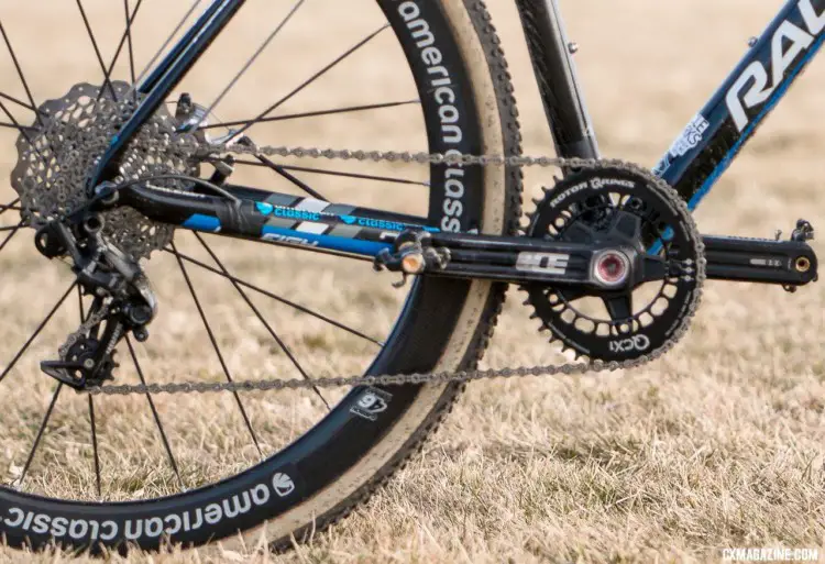 Malik used a composite drivetrain consisting of older 10 speed parts from SRAM, Rotor, and KMC. Jen Malik's Collegiate Club-winning Raleigh RXC Pro. 2018 Cyclocross National Championships. © A. Yee / Cyclocross Magazine