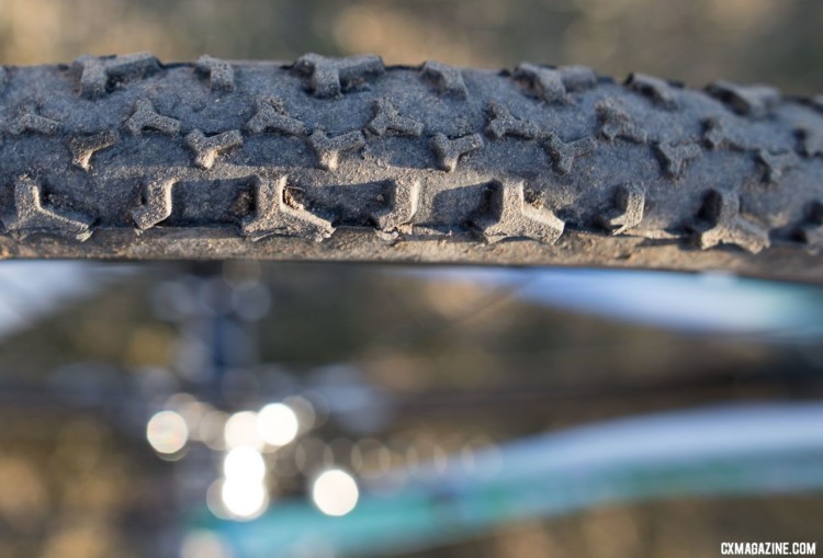 While Runnel's rear tire is marked as a prototype, it uses the same tread pattern as other Baby Limus tires. Samantha Runnels' Collegiate Varsity silver-medal Squid cyclocross bike. 2018 Cyclocross National Championships. © A. Yee / Cyclocross Magazine