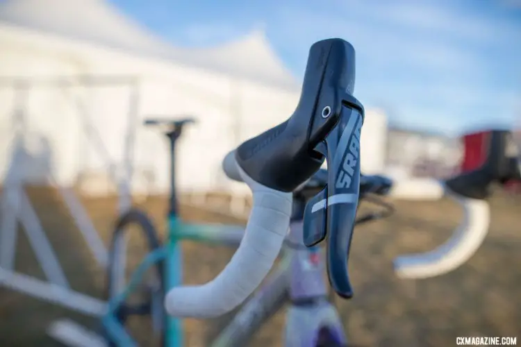 Runnels used a SRAM Force CX1 hydraulic groupset. Samantha Runnels' Collegiate Varsity silver-medal Squid cyclocross bike. 2018 Cyclocross National Championships. © A. Yee / Cyclocross Magazine
