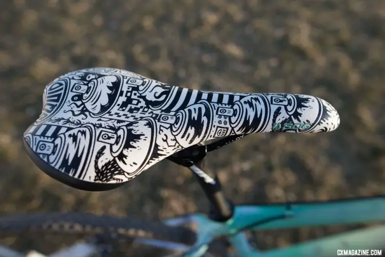 This limited edition SDG saddle features artwork from Paul Antonson. Samantha Runnels' Collegiate Varsity silver-medal Squid cyclocross bike. 2018 Cyclocross National Championships. © A. Yee / Cyclocross Magazine