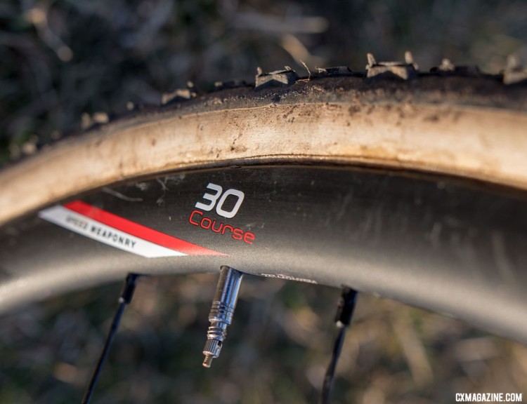 Squid's Team build features Zipp 30 course alloy tubulars. Samantha Runnels' Collegiate Varsity silver-medal Squid cyclocross bike. 2018 Cyclocross National Championships. © A. Yee / Cyclocross Magazine