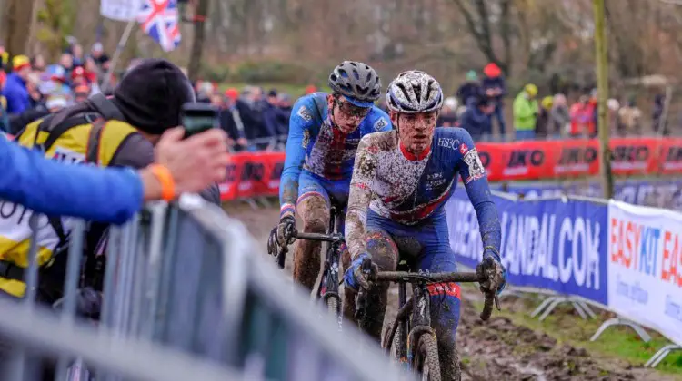 Ben Tulett and Tomas Kopecky battled into the last lap. Junior Men, 2018 UCI Cyclocross World Championships, Valkenburg-Limburg, The Netherlands. © Gavin Gould / Cyclocross Magazine