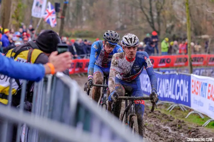 Ben Tulett and Tomas Kopecky battled into the last lap. Junior Men, 2018 UCI Cyclocross World Championships, Valkenburg-Limburg, The Netherlands. © Gavin Gould / Cyclocross Magazine