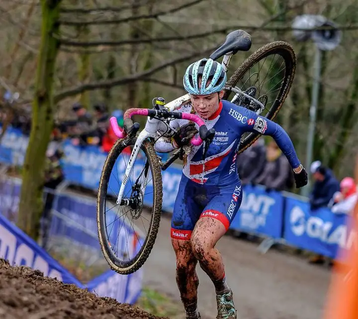 Evie Richards running away to her second U23 Women's World Title. 2018 UCI Cyclocross World Championships, Valkenburg-Limburg, The Netherlands. © Gavin Gould / Cyclocross Magazine