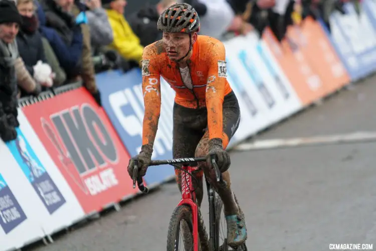 Mathieu van der Poel finishes up his disappointing third-place ride. Elite Men. 2018 UCI Cyclocross World Championships, Valkenburg-Limburg, The Netherlands. © Bart Hazen / Cyclocross Magazine