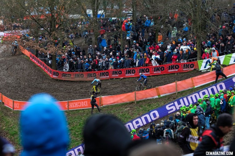 The course featured one muddy off-camber after another. Elite Men. 2018 UCI World Championships, Valkenburg-Limburg. © Gavin Gould / Cyclocross Magazine