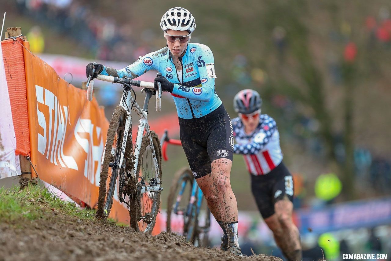 Sanne Cant and Katie Compton were arguably the two favorites heading into Worlds at Valkenburg. Elite Women. 2018 UCI Cyclocross World Championships, Valkenburg-Limburg, The Netherlands. © Bart Hazen / Cyclocross Magazine