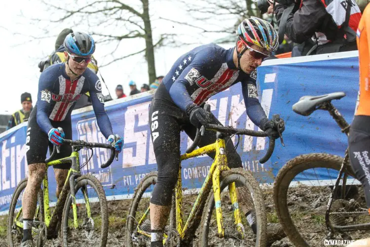 Ben Gomez Villafane and Lane Maher both got out to good starts. Junior Men. 2018 UCI Cyclocross World Championships, Valkenburg-Limburg, The Netherlands. © Bart Hazen / Cyclocross Magazine