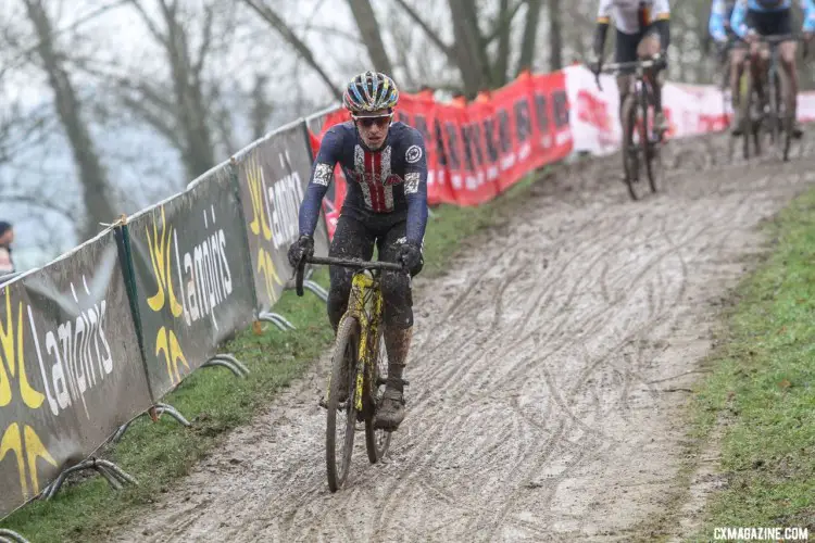 Ben Gomez Villfane got out to a fast start on Saturday. Junior Men. 2018 UCI Cyclocross World Championships, Valkenburg-Limburg, The Netherlands. © Bart Hazen / Cyclocross Magazine