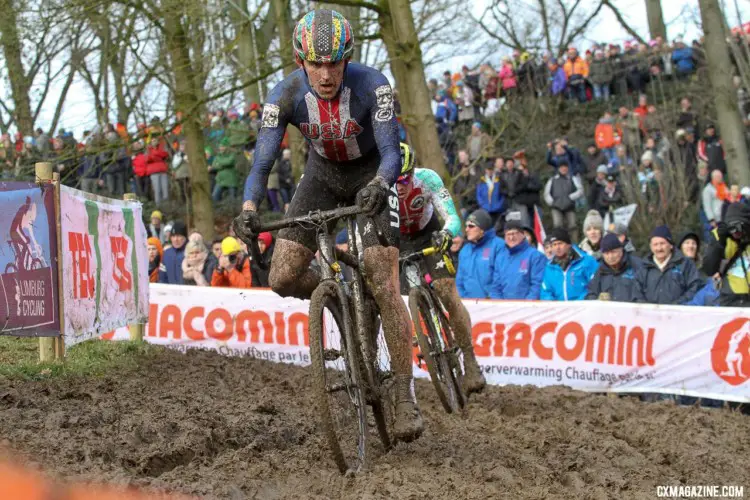 Gage Hecht overcame a slow start to finish ninth. U23 Men. 2018 UCI Cyclocross World Championships, Valkenburg-Limburg, The Netherlands. © Bart Hazen / Cyclocross Magazine