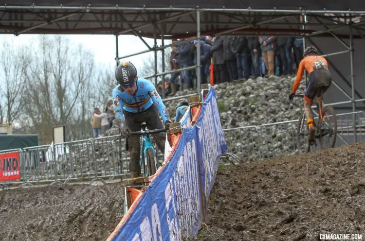 Eli Iserbyt opened up an impressive gap in the second lap and kept it the rest of the rest. U23 Men. 2018 UCI Cyclocross World Championships, Valkenburg-Limburg, The Netherlands. © Bart Hazen / Cyclocross Magazine