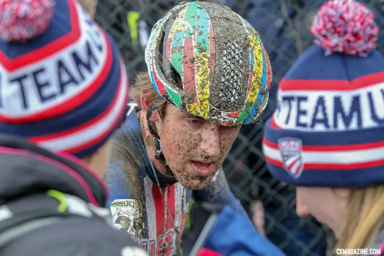 Gage Hecht had a nice coating of mud after his race. U23 Men. 2018 UCI Cyclocross World Championships, Valkenburg-Limburg, The Netherlands. © Bart Hazen / Cyclocross Magazine