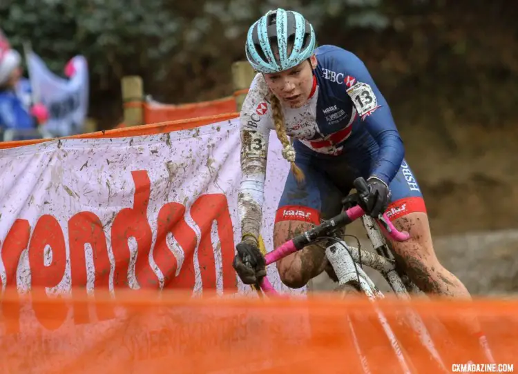 Evie Richards bombed the descents and sprinted up the climbs. U23 Women. 2018 UCI Cyclocross World Championships, Valkenburg-Limburg, The Netherlands. © Bart Hazen / Cyclocross Magazine