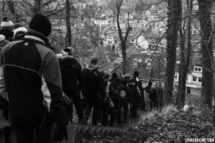 Fans heading out show the steep sections on the Cauberg were no joke. 2018 Cyclocross World Championships, Valkenburg-Limburg. © Gavin Gould / Cyclocross Magazine