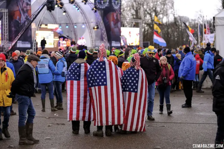 This group of U.S. fans was tough to miss. 2018 Cyclocross World Championships, Valkenburg-Limburg. © Gavin Gould / Cyclocross Magazine